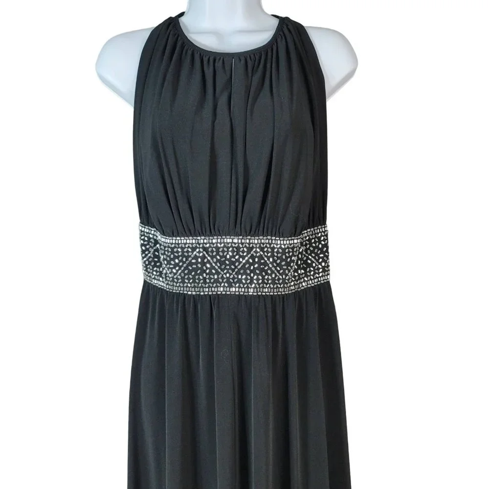 Jessica London evening gown maxi dress black 18W rhinestones sleeveless keyhole - Picture 3 of 8